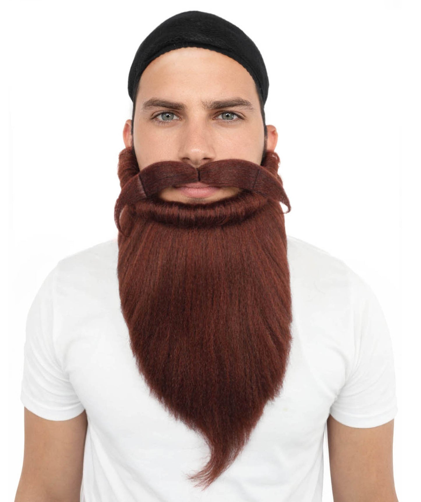 HPO Men's Auburn Beard and Moustache Set | Long Auburn Synthetic Fiber construction featuring a full holiday style | Ideal for party, Halloween, cosplay, theater, drag, performance, costume events