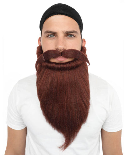 HPO Men's Auburn Beard and Moustache Set | Long Auburn Synthetic Fiber construction featuring a full holiday style | Ideal for party, Halloween, cosplay, theater, drag, performance, costume events