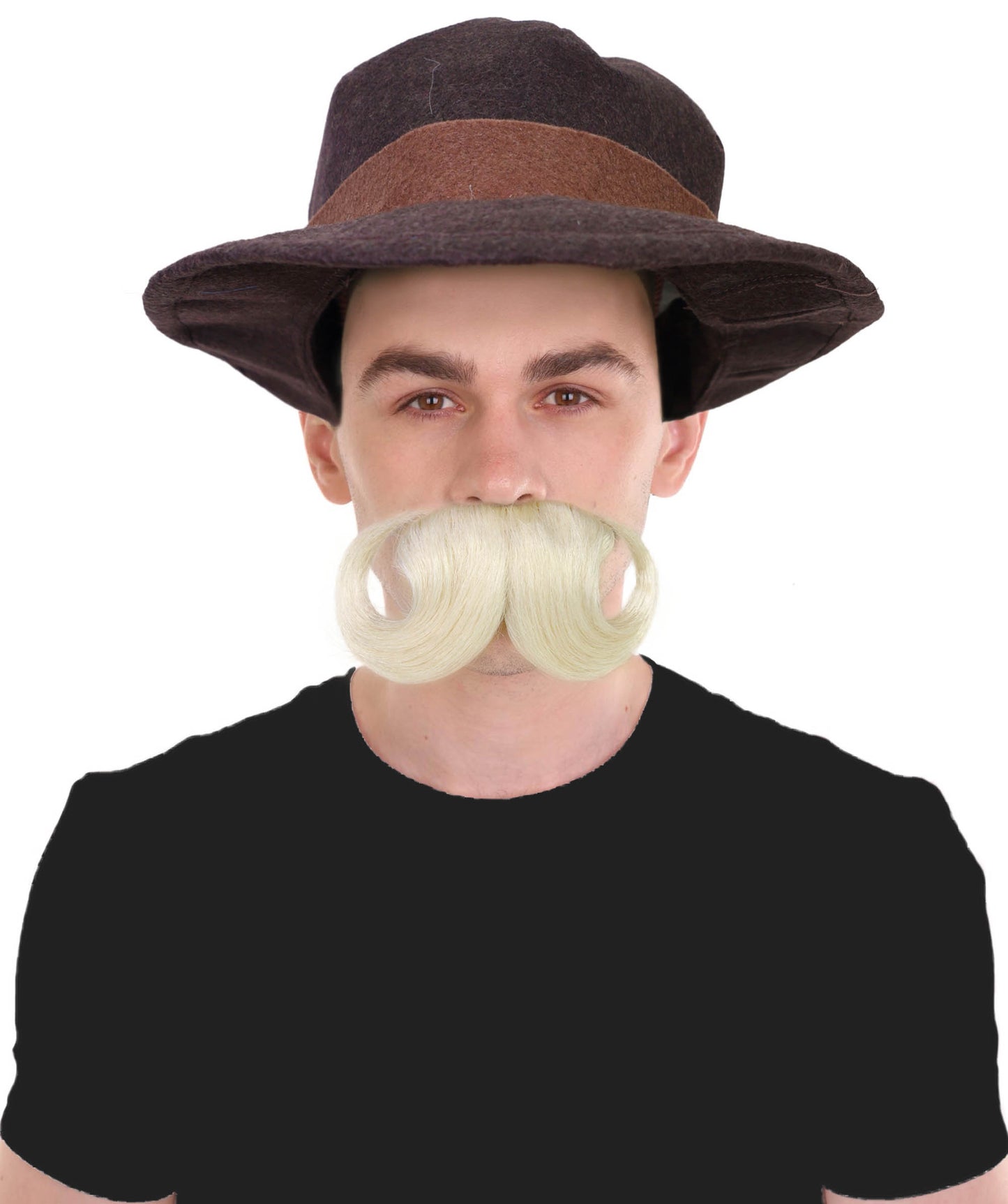 Men's Deluxe Bavarian Trenker Brown Hat & Blonde Mustache – Oktoberfest Accessory Set