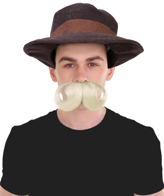 Men's Deluxe Bavarian Trenker Brown Hat & Blonde Mustache – Oktoberfest Accessory Set