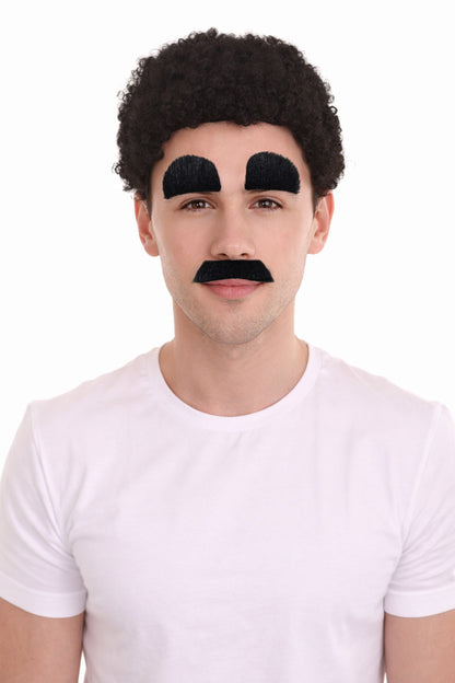 HPO Men's Silent Movie Star Mustache & Eyebrows Set | Classic Mustache and Eyebrow Costume Accessory for Men | Halloween, Cosplay, Stage & Parties