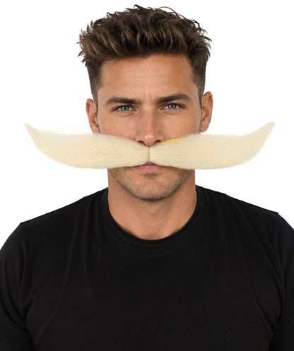 HPO Adult Men's Giant Mustache | Multiple Color Options | Self-Adhesive Fake Mustache | Realistic Costume Facial Hair Accessory for Halloween, Parties & Roleplay