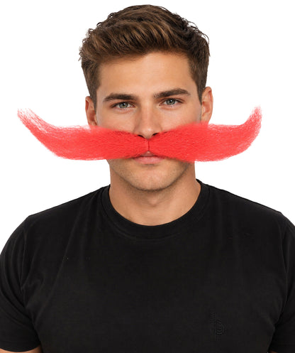 HPO Adult Men's Giant Mustache | Multiple Color Options | Self-Adhesive Fake Mustache | Realistic Costume Facial Hair Accessory for Halloween, Parties & Roleplay
