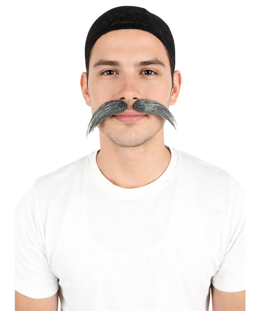 HPO Men's Self-Adhesive Novelty Black & White Mustache | Realistic Faux Facial Hair for Costume Parties, Halloween, Stage Performances & Creative Roleplay Fun