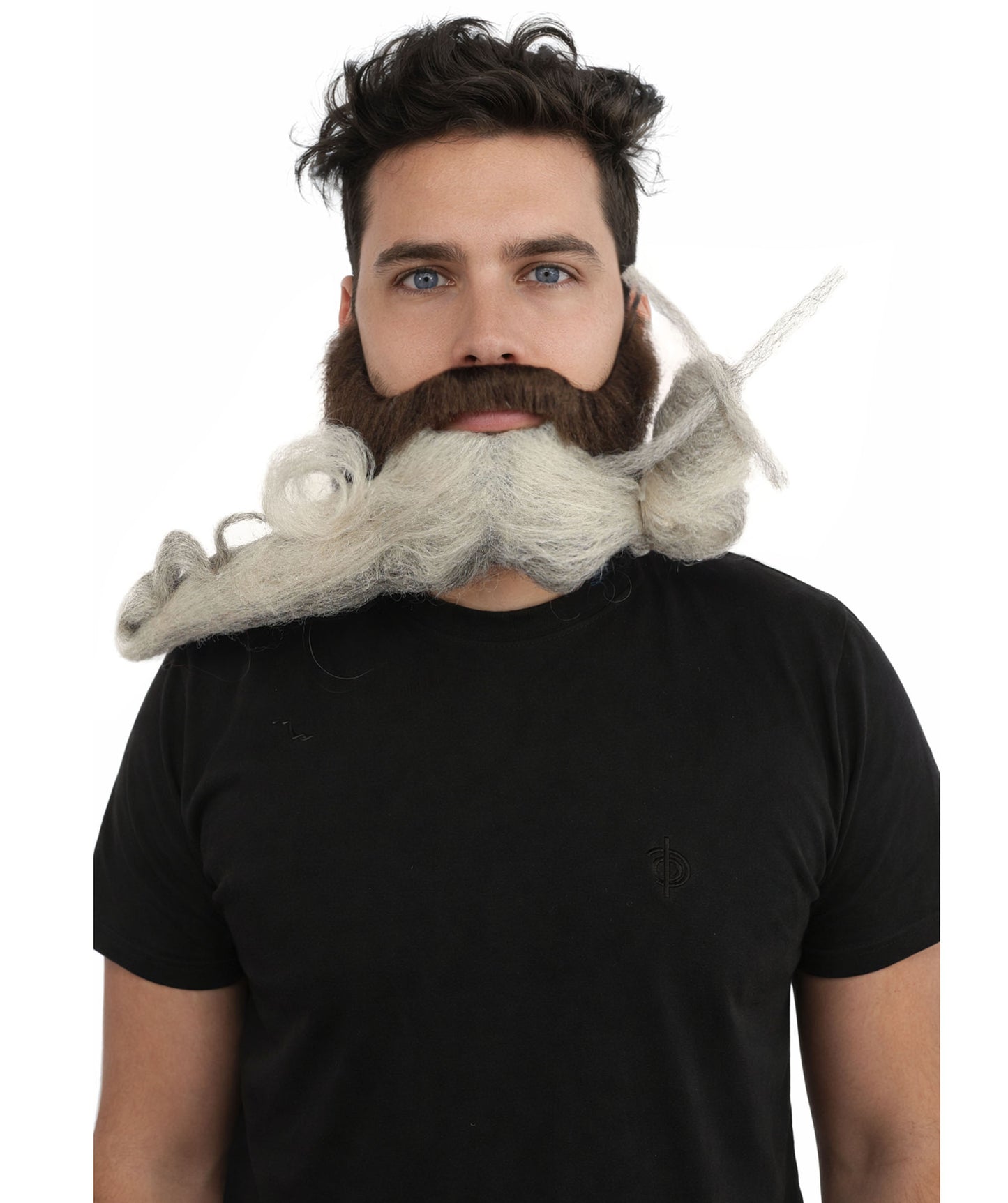 HPO Men's Sculpted Fake Beard & Mustache Set | Grey Styled Mustache Combo Synthetic Fiber | Party Halloween Cosplay Theater Drag Performance Costume Events