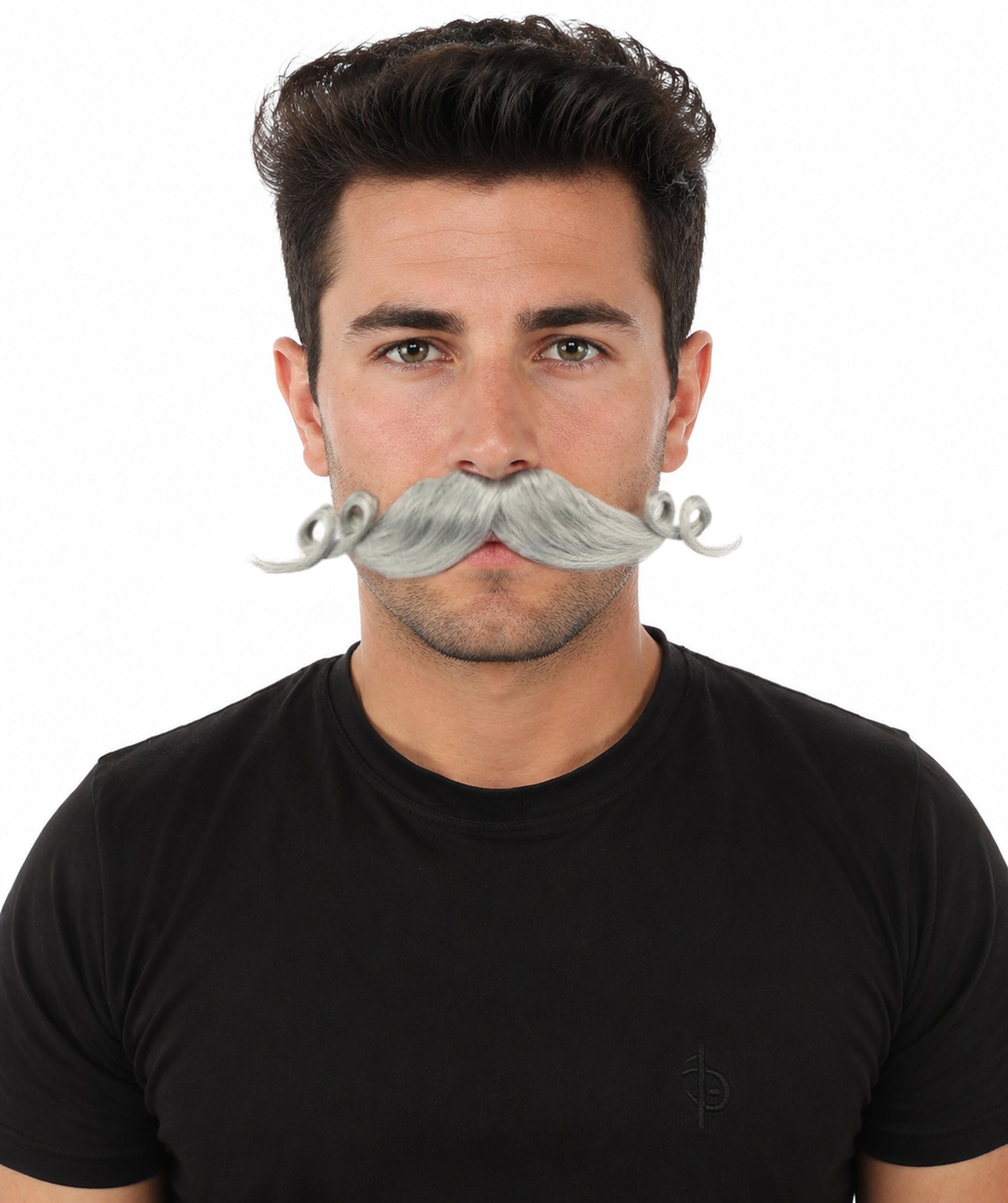 HPO Men’s Brown Curled Handlebar Mustache – Vintage Style Fake Facial Hair for Retro Characters | Ideal for Halloween, Cosplay and Themed Parties