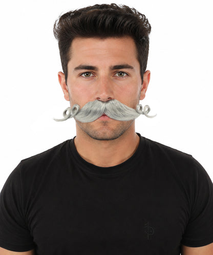 HPO Men’s Brown Curled Handlebar Mustache – Vintage Style Fake Facial Hair for Retro Characters | Ideal for Halloween, Cosplay and Themed Parties