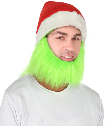 HPO Men’s Festive Furry Creature Green Thief Christmas Costume Set with all accessories | Cosplay Hat and Beard | Flame-retardant Synthetic Fiber