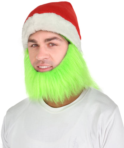 HPO Men’s Festive Furry Creature Green Thief Christmas Costume Set with all accessories | Cosplay Hat and Beard | Flame-retardant Synthetic Fiber