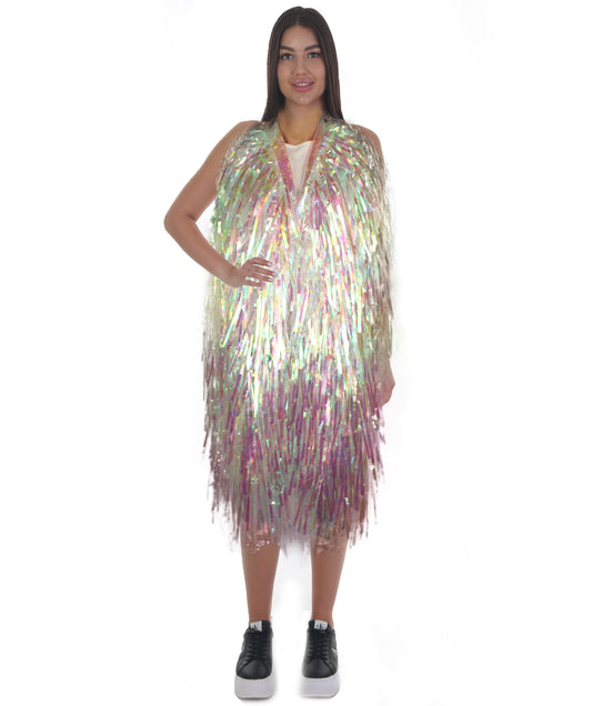 HPO Unisex White Holographic Unisex Tinsel Jacket Costume