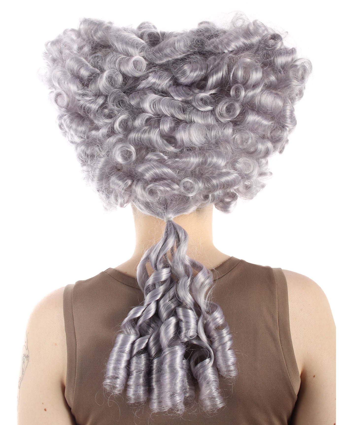 HPO Women's Colonial hairstyle Curly Grey Wig I  Premium Breathable Capless Cap Design I  Multiple Color Options I Flame-retardant Synthetic Fiber