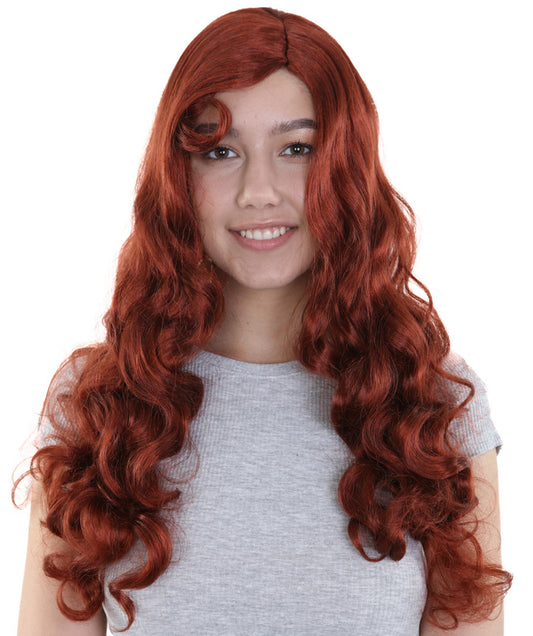 Womens Dark Auburn Seductress Style Wig | Long Wavy Halloween Wig | Premium Breathable Capless Cap