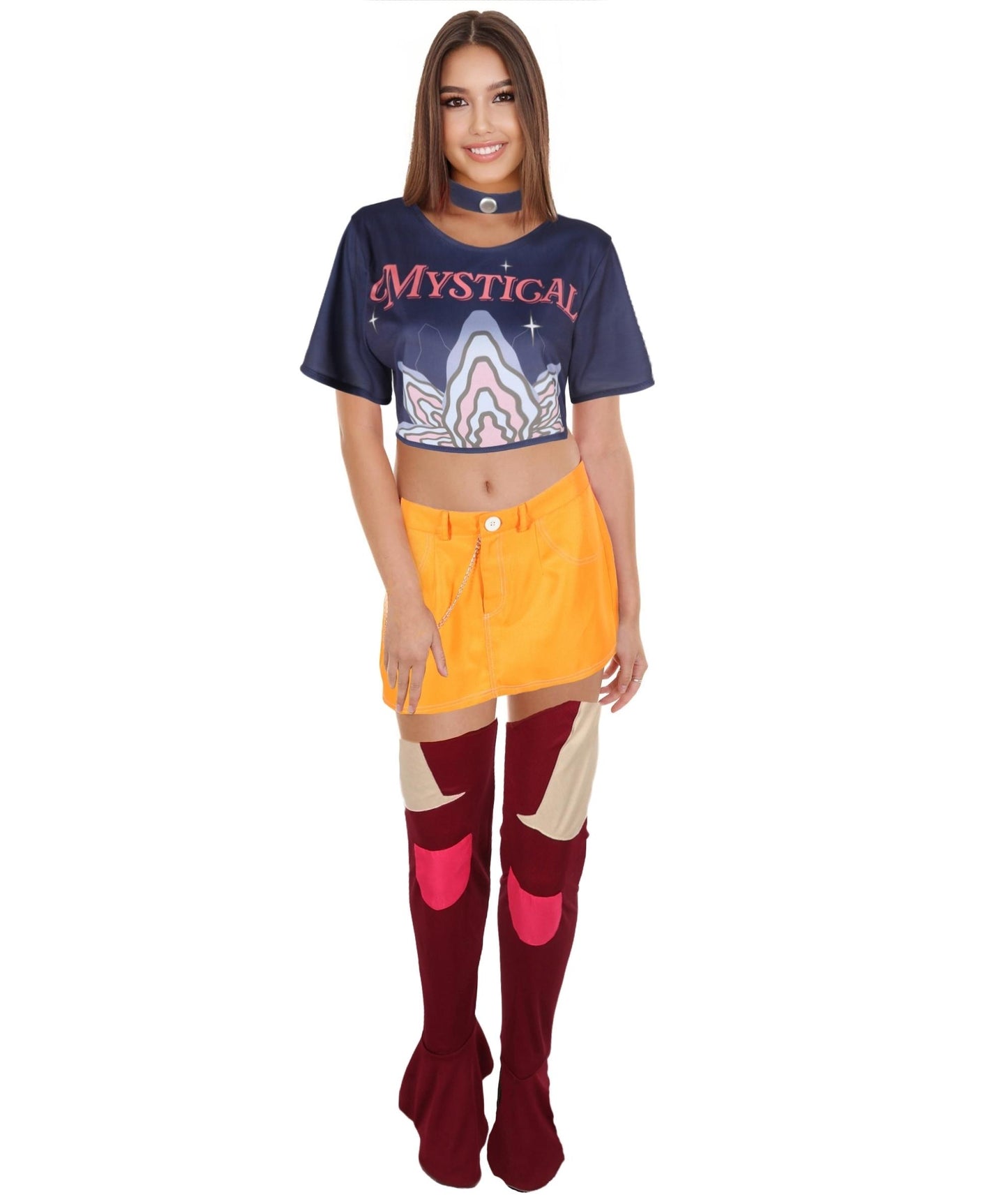 HPO Adult/Teen Women’s Character-Inspired Outfit with Leg socks, T-Shirt, Pants & Accessories | Fantasy Pop Idol Girl Costume | Halloween, Stage & Parties