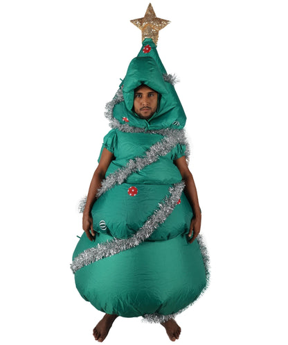 HPO Adult Unisex Christmas Tree Costume | Green Tunic with Ornaments, Star & Garland | Fun Holiday Party Outfit for Xmas Events, Parades