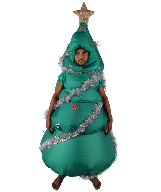 HPO Adult Unisex Christmas Tree Costume | Green Tunic with Ornaments, Star & Garland | Fun Holiday Party Outfit for Xmas Events, Parades