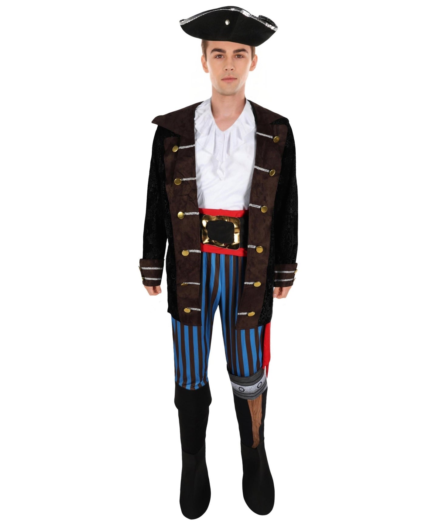 HPO Adult Men’s Pirate Jacket Halloween Costume | Classic Buccaneer Style Coat with Gold Trim and Lace Cuffs | Costume Parties & Themed Events