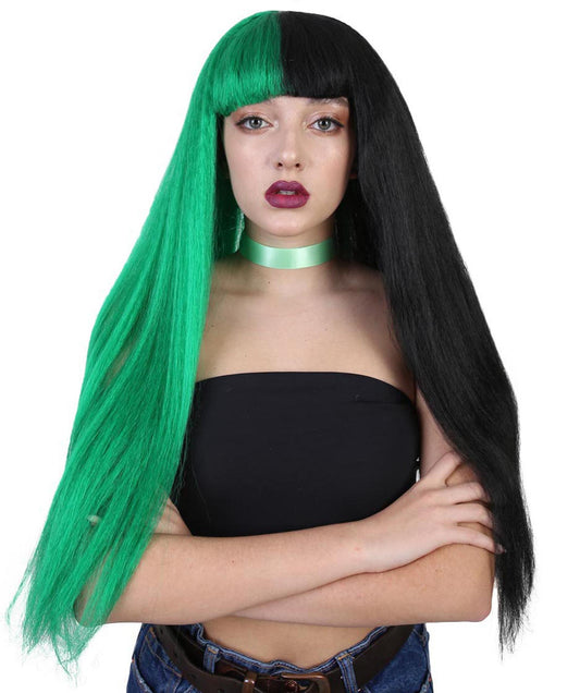 HPO Women's Singer Wig | Long Green Black Celebrity Straight Wig | Premium Breathable Capless Cap
