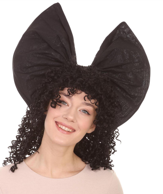 Australian Singer Curly Womens Wig |  Large Black Bow Halloween Wig | Premium Breathable Capless Cap