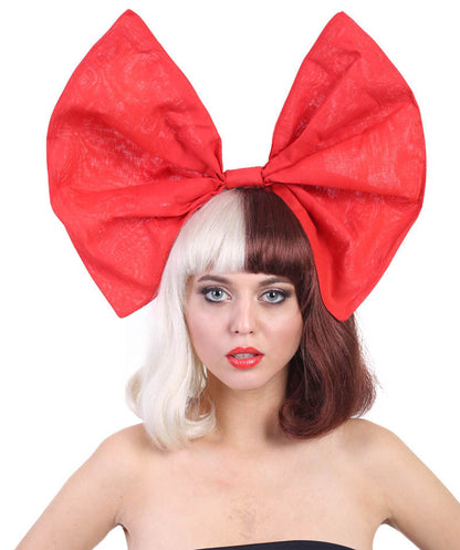 Singer Women's Short Straight Wig | Large Red Bow Brown & Blonde Celebrity Wig | Premium Breathable Capless Cap