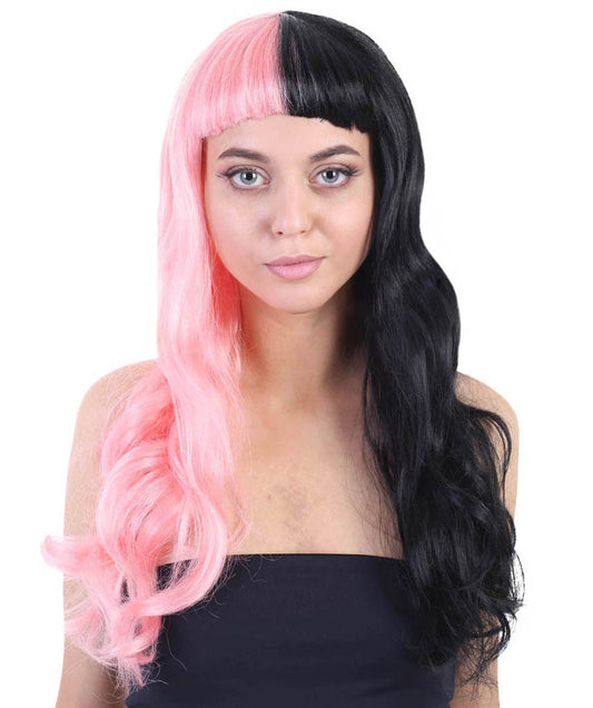 Singer Womens Long Wig | Wavy Pink & Black Wig | Premium Breathable Capless Cap