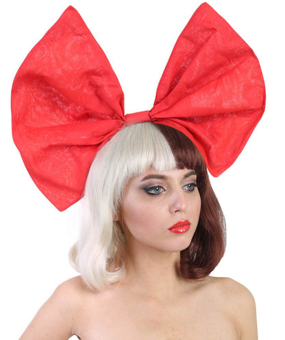 Singer Women's Short Straight Wig | Large Red Bow Brown & Blonde Celebrity Wig | Premium Breathable Capless Cap