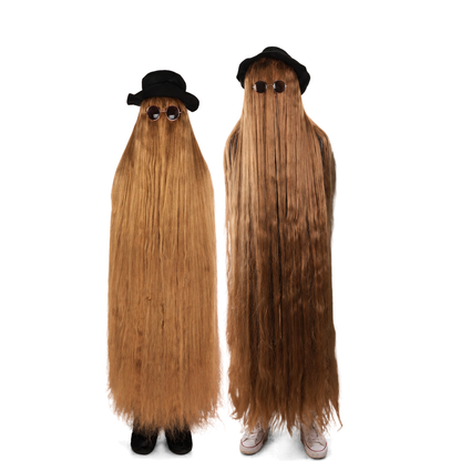 HPO Dapper Creature Brown Hair Wig for 60" Teen & 66" Adult Bundle Costume - Full Length Hairpiece Costume Set With Hat and Round Sunglasses Featuring Dramatic Styling For Outfits & Themed Gatherings