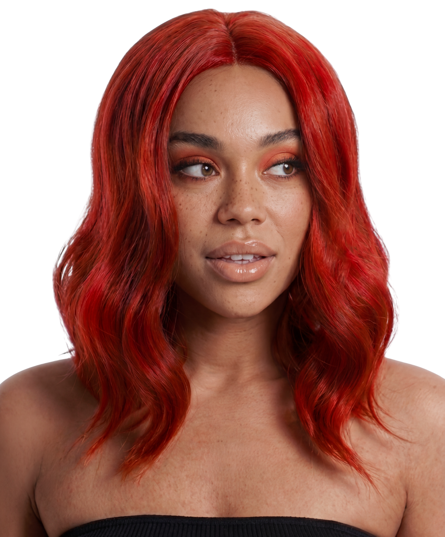 VIVA SIENNA Wig Ruby Multicolor – Wavy Synthetic Shoulder-Length Hairpiece with Wig Cap for Women
