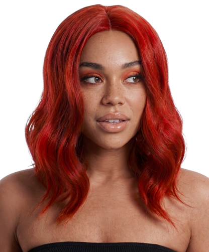 VIVA SIENNA Wig Ruby Multicolor – Wavy Synthetic Shoulder-Length Hairpiece with Wig Cap for Women
