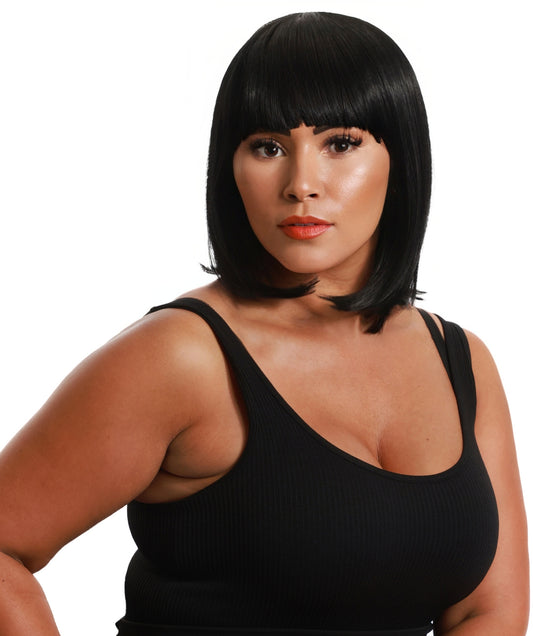 Women’s VIVA Jessie straight Wig Black | Retro Shoulder-Length Hairpiece | Flame-Retardant Synthetic Fiber with Adjustable Breathable Cap for Halloween, Party & Stage