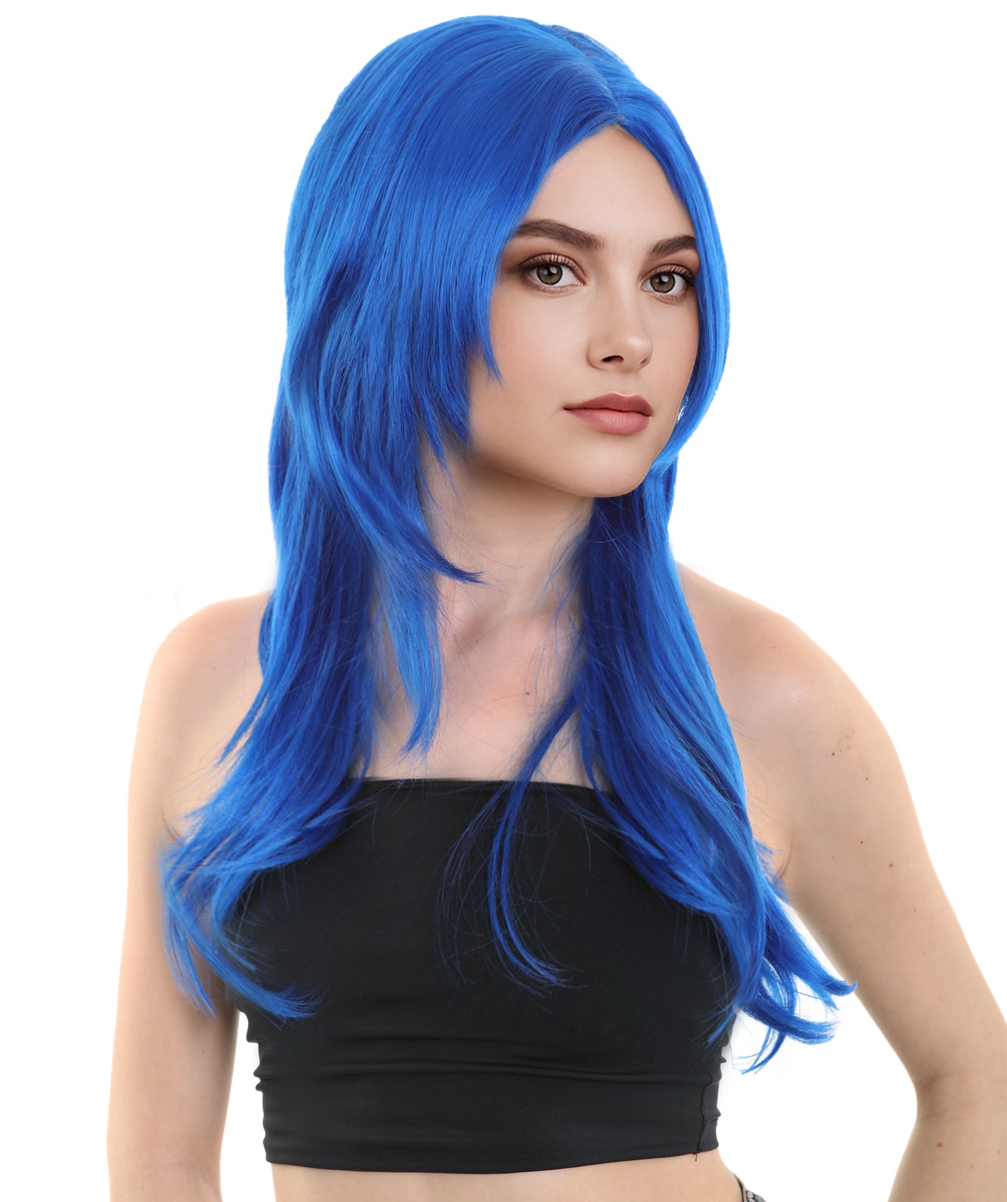 Women’s VIVA Sofia Wig Neon Blue | Long Straight Hairpiece | Flame-Retardant Synthetic Fiber with Adjustable Breathable Cap for Halloween, Theater & Parties