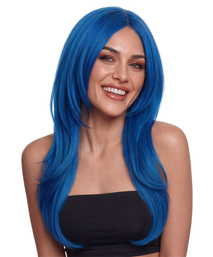 Women’s VIVA Sofia Wig Neon Blue | Long Straight Hairpiece | High Heat Resistance fiber with Adjustable Breathable Cap for Halloween, Theater & Parties