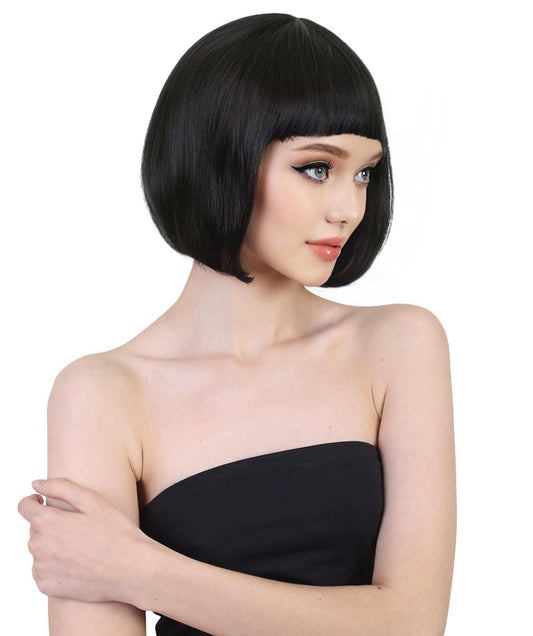 Women’s VIVA Claudia Wig Black | Short Bob Hairpiece | Flame-Retardant Synthetic Fiber with Adjustable Breathable Cap for Halloween & Theater