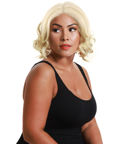 Women VIVA Scarlet Wavy Blonde Wig | Medium-Length Layered Hairpiece | Flame-Retardant Synthetic Fiber, Adjustable Breathable Cap for Theater & Parties