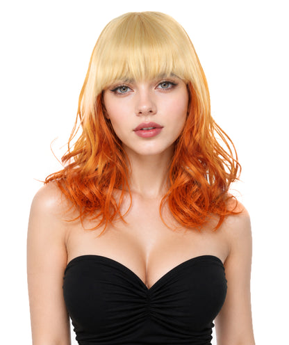 Saffron Bob Wig with Bangs for Women | Orange Ombre Color with High Heat Resistance Fiber | Ideal for a Bold, Trendy Look