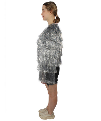 HPO Women's Tinsel Sparkly Silver Jacket I  | Suitable for Halloween | Flame-retardant Synthetic Fabric