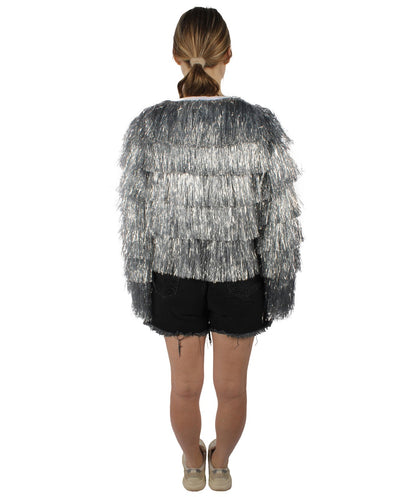 HPO Women's Tinsel Sparkly Silver Jacket I  | Suitable for Halloween | Flame-retardant Synthetic Fabric