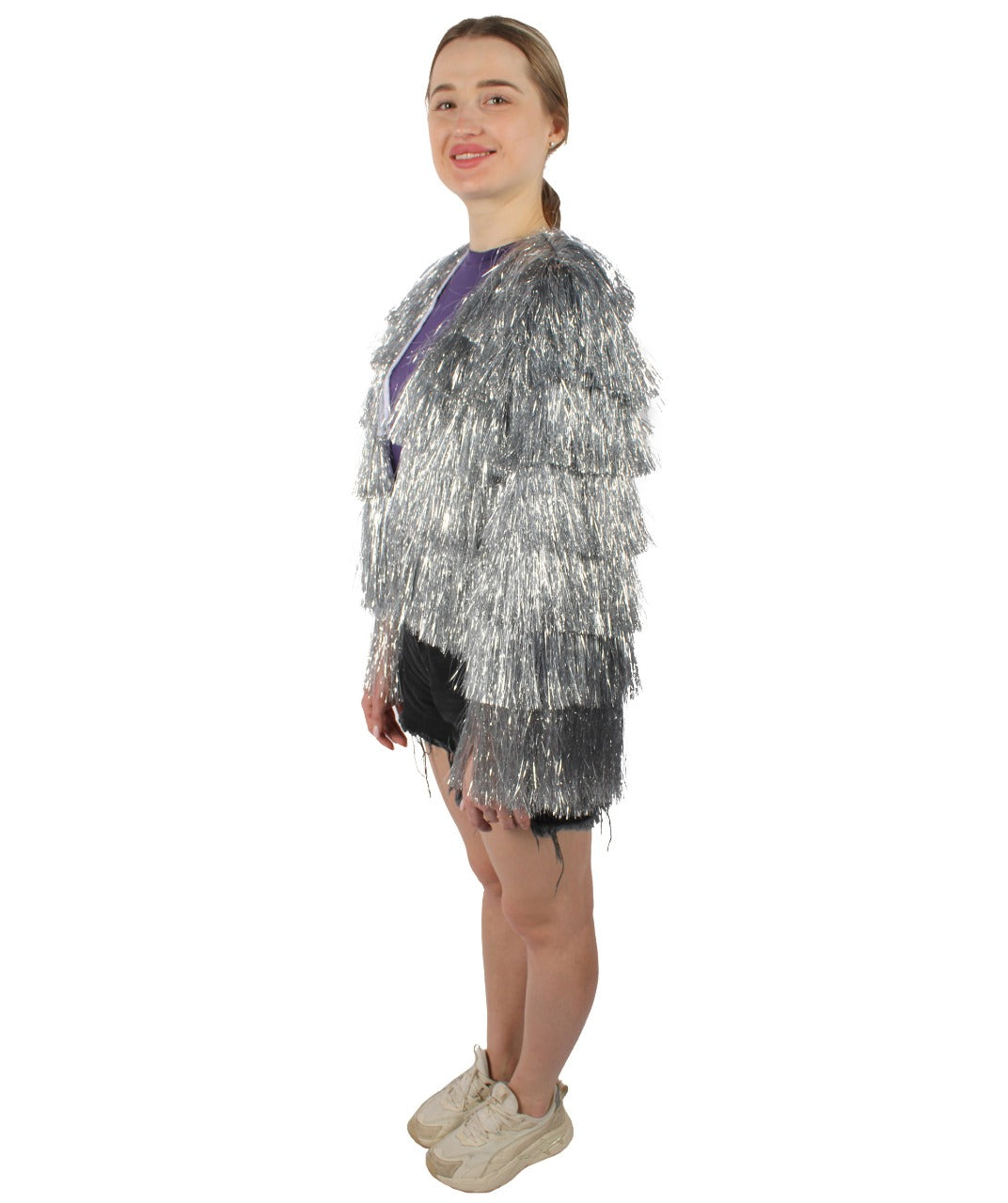 HPO Women's Tinsel Sparkly Silver Jacket I  | Suitable for Halloween | Flame-retardant Synthetic Fabric