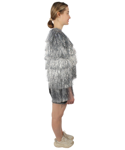 HPO Women's Tinsel Sparkly Silver Jacket I  | Suitable for Halloween | Flame-retardant Synthetic Fabric
