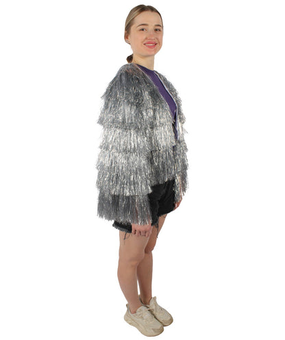 HPO Women's Tinsel Sparkly Silver Jacket I  | Suitable for Halloween | Flame-retardant Synthetic Fabric
