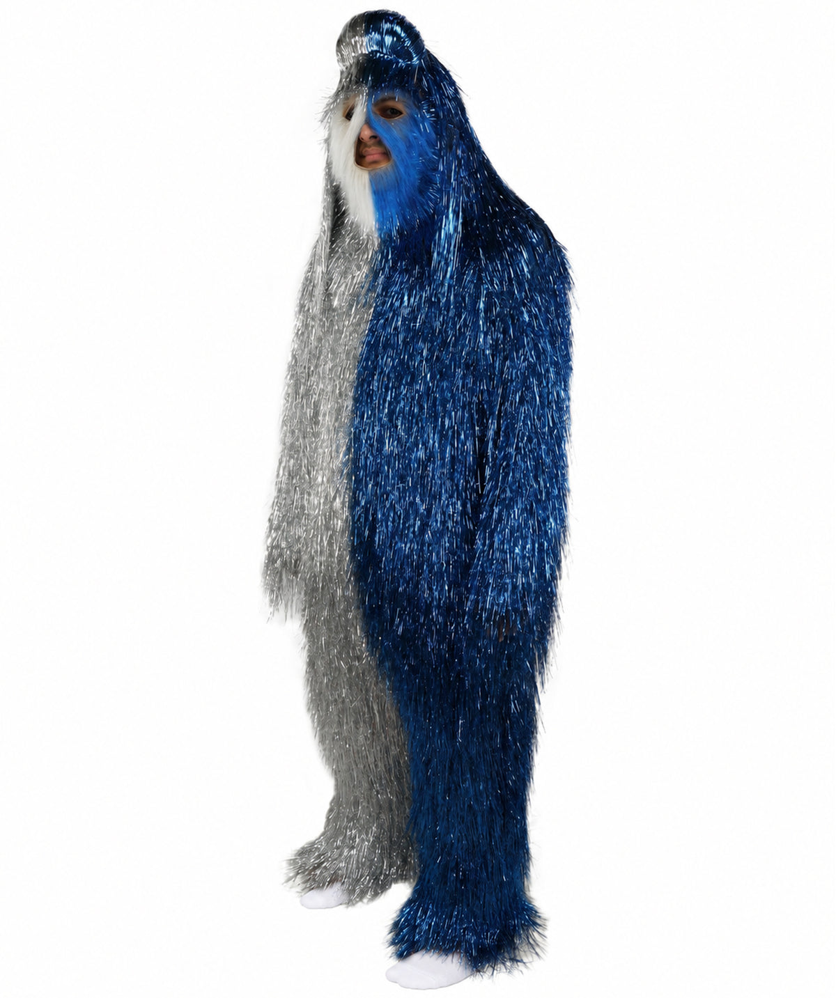 HPO Unisex Tinsel Hairy Two-Part Costume, Bundle & Mask Set | Full-Body Suit & Matching Mask | Long Hair Funny Costume for Halloween, Performers, Cosplay & Mascots