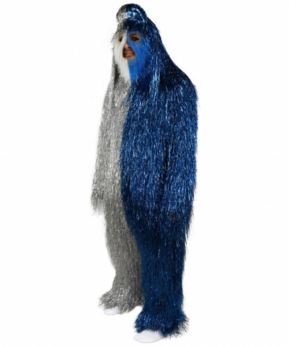 HPO Unisex Tinsel Hairy Two-Part Costume, Bundle & Mask Set | Full-Body Suit & Matching Mask | Long Hair Funny Costume for Halloween, Performers, Cosplay & Mascots
