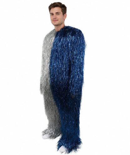 HPO Unisex Tinsel Hairy Two-Part Costume, Bundle & Mask Set | Full-Body Suit & Matching Mask | Long Hair Funny Costume for Halloween, Performers, Cosplay & Mascots