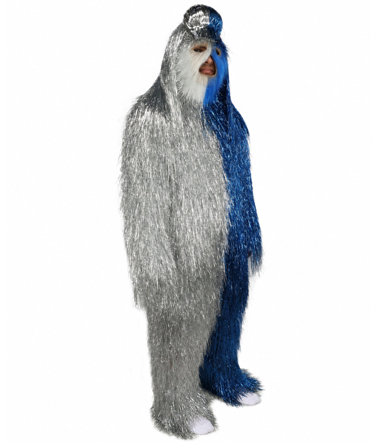 HPO Unisex Tinsel Hairy Two-Part Costume, Bundle & Mask Set | Full-Body Suit & Matching Mask | Long Hair Funny Costume for Halloween, Performers, Cosplay & Mascots