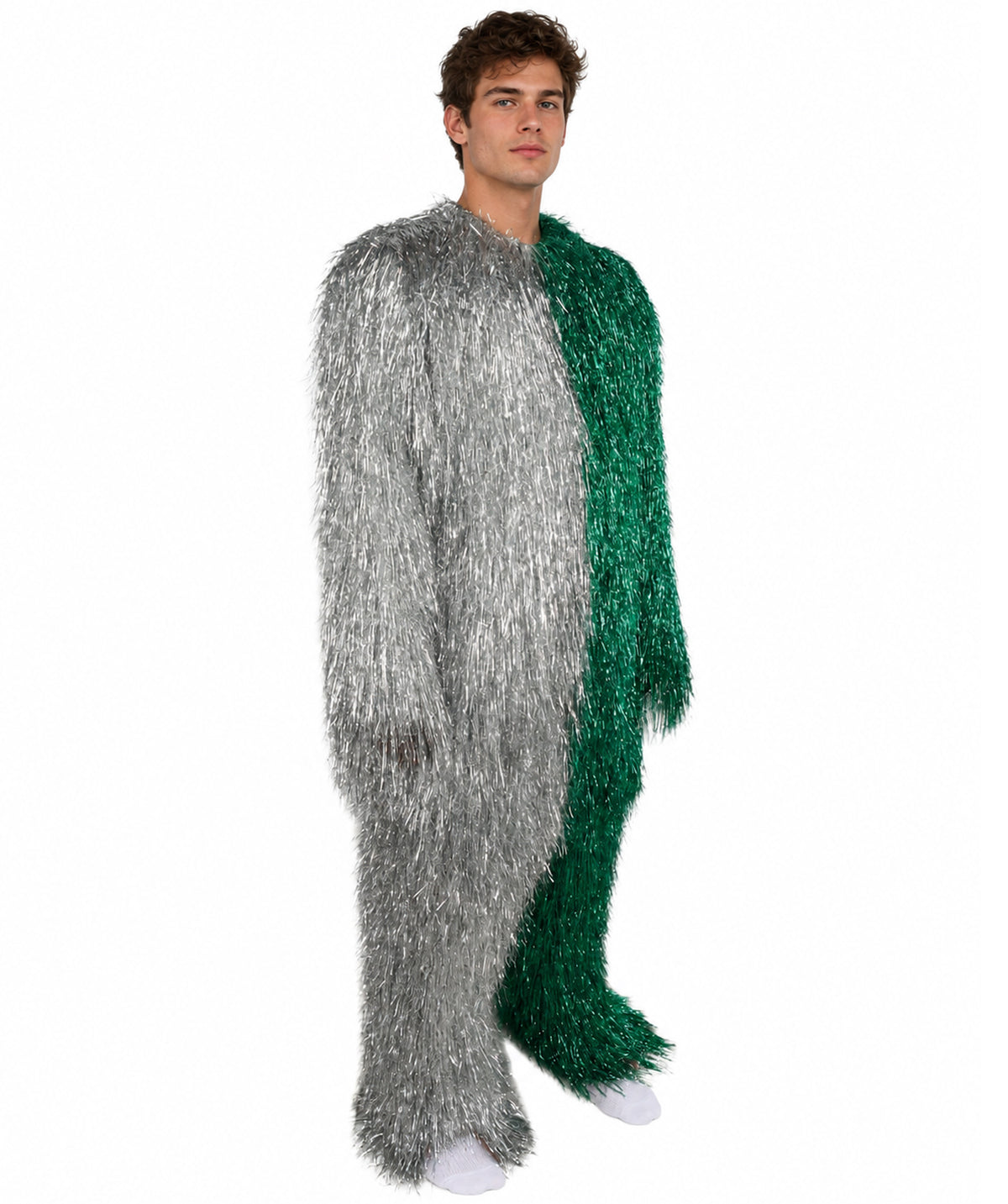 HPO Unisex Tinsel Hairy Two-Part Costume, Bundle & Mask Set | Full-Body Suit & Matching Mask | Long Hair Funny Costume for Halloween, Performers, Cosplay & Mascots