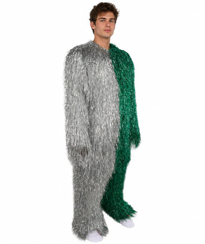 HPO Unisex Tinsel Hairy Two-Part Costume, Bundle & Mask Set | Full-Body Suit & Matching Mask | Long Hair Funny Costume for Halloween, Performers, Cosplay & Mascots