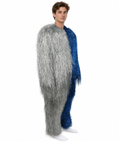 HPO Unisex Tinsel Hairy Two-Part Costume, Bundle & Mask Set | Full-Body Suit & Matching Mask | Long Hair Funny Costume for Halloween, Performers, Cosplay & Mascots