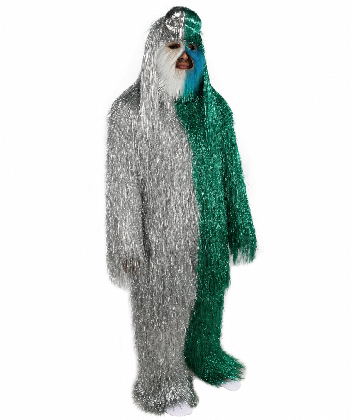HPO Unisex Tinsel Hairy Two-Part Costume, Bundle & Mask Set | Full-Body Suit & Matching Mask | Long Hair Funny Costume for Halloween, Performers, Cosplay & Mascots