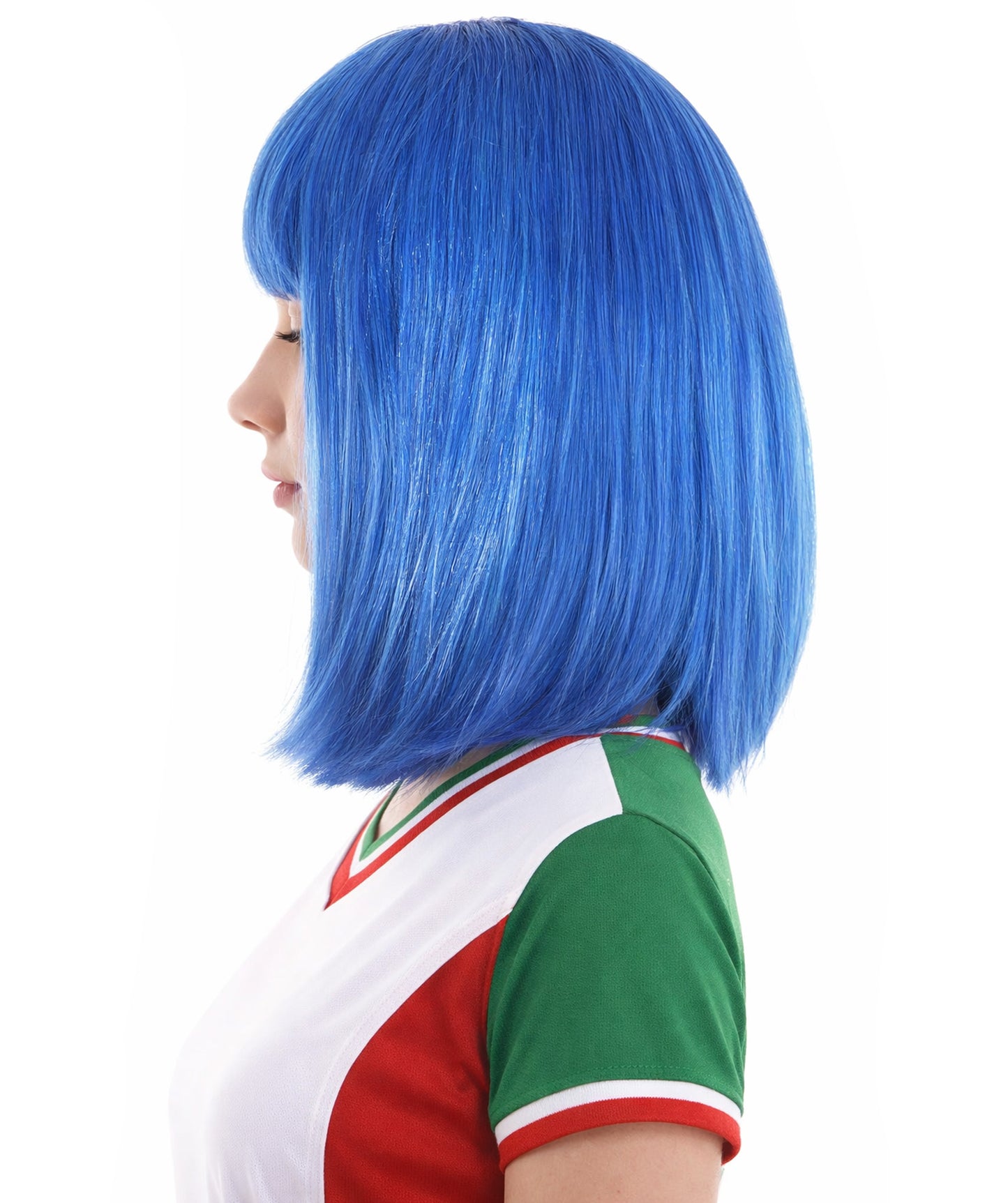 Bright Blue Bob with Blue Tinsel | Sparkly Celebrity Halloween Wig | Premium Capless Cap