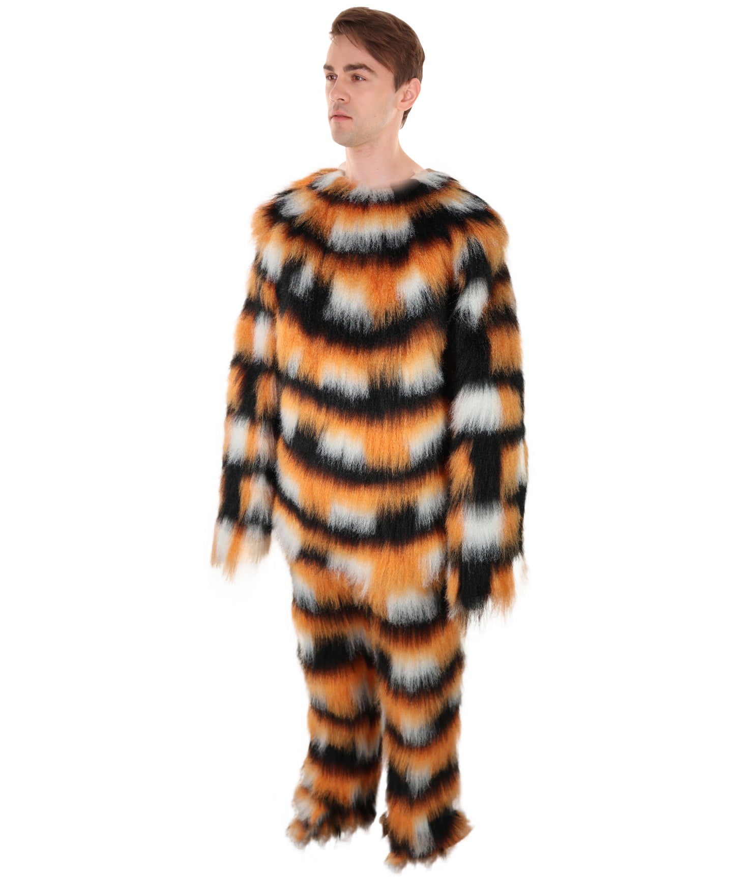 HPO Adult Unisex Fur Tiger Costume, Mask & Bundle Set | Realistic Fur Suit with Headpiece | Ideal for Halloween and Jungle Cosplay