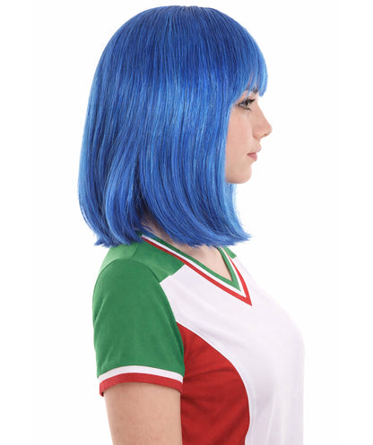 Bright Blue Bob with Blue Tinsel | Sparkly Celebrity Halloween Wig | Premium Capless Cap